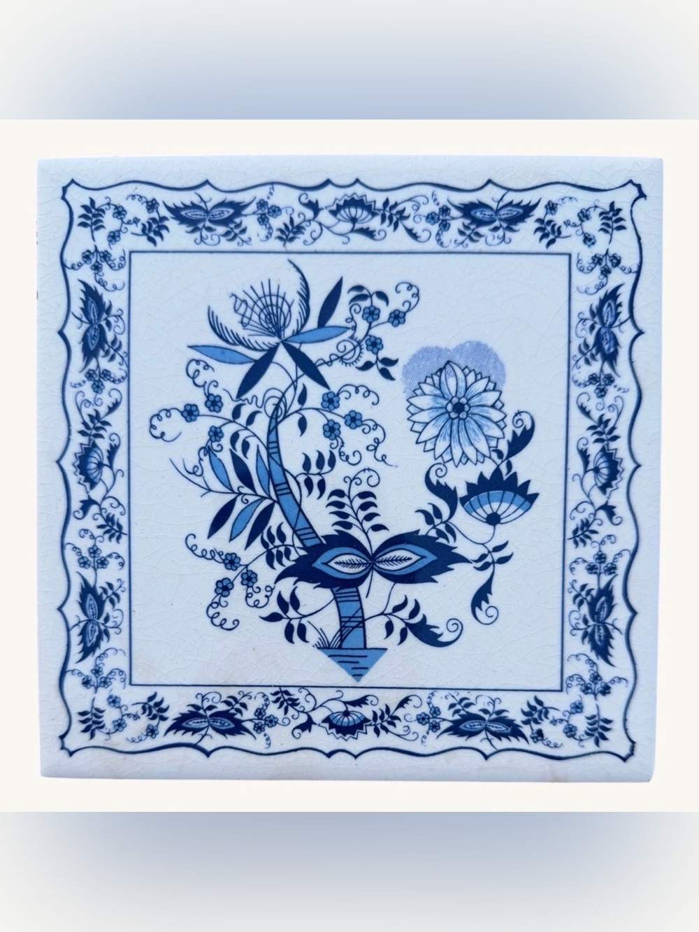 Designed Tiles NYC Blue Onion 6x6 Ceramic Tile Trivet Wall Hanging Vintage
